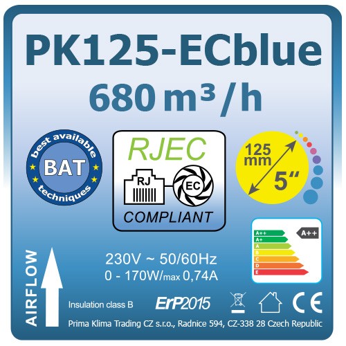 Extractor PK125 EC Cont Temp (680m3/h)